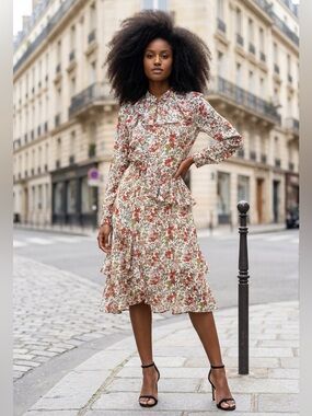 Mikael Aghal floral-print tiered midi dress